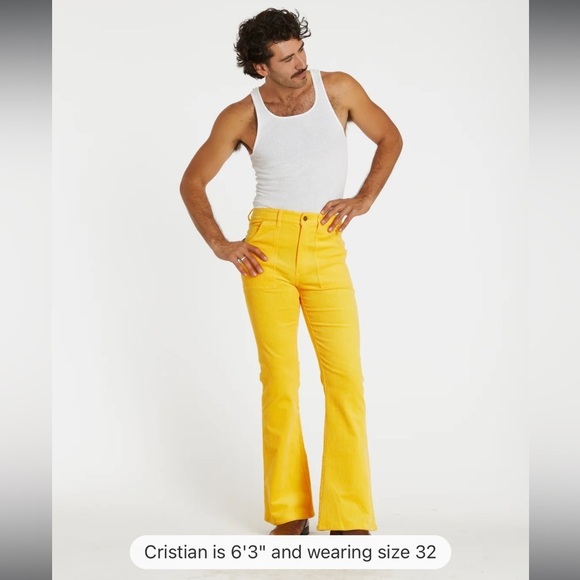 Hammies Pants - HAMMIES Bell Bottom Stretch Corduroy Size 32 in Yellow EUC 135